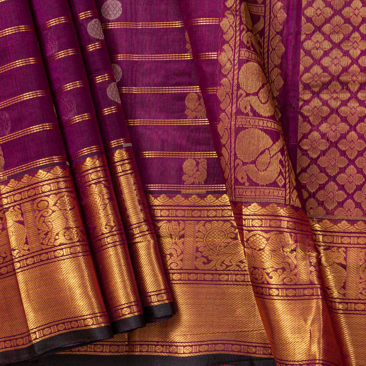 Wine Kanchi Silk Cotton Saree For Festive Wear VP SC 238
