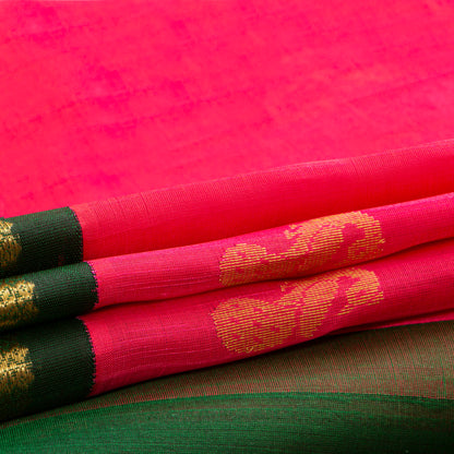 Pink And Green Kanchi Silk Cotton Saree For Festive Wear VP SC 197