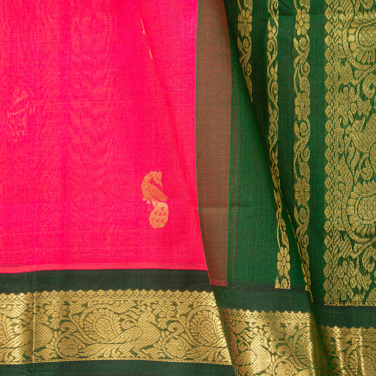 Pink And Green Kanchi Silk Cotton Saree For Festive Wear VP SC 197