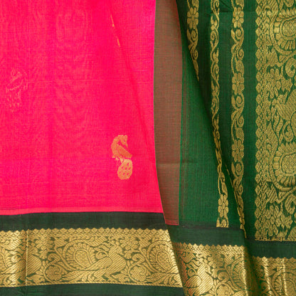 Pink And Green Kanchi Silk Cotton Saree For Festive Wear VP SC 197