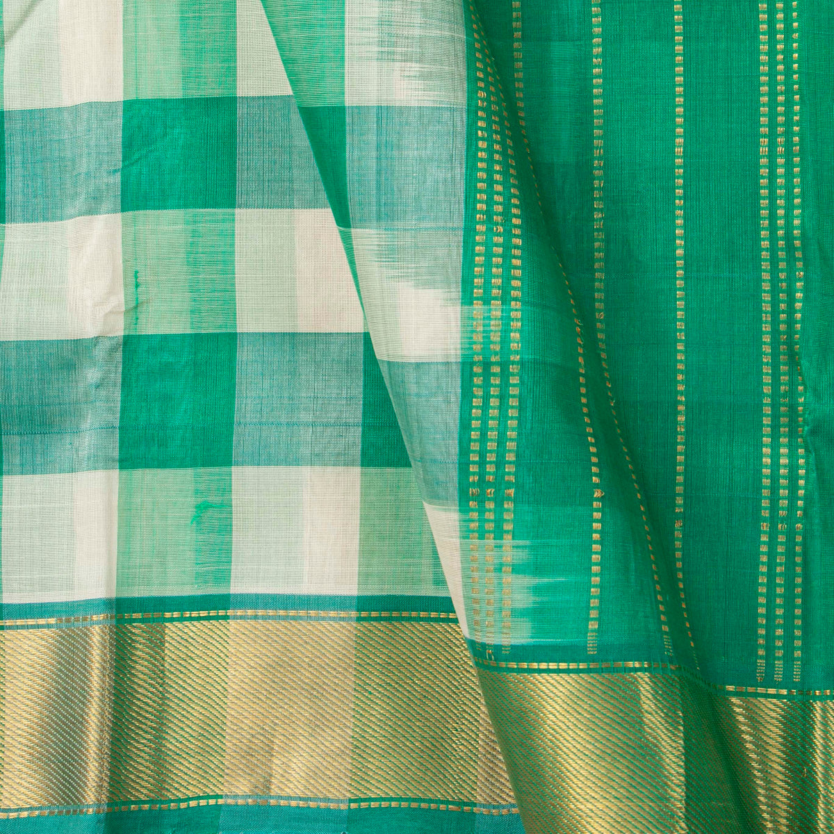Multi Colour Checks Kanchi Silk Cotton Saree For Festive Wear VP SC 273