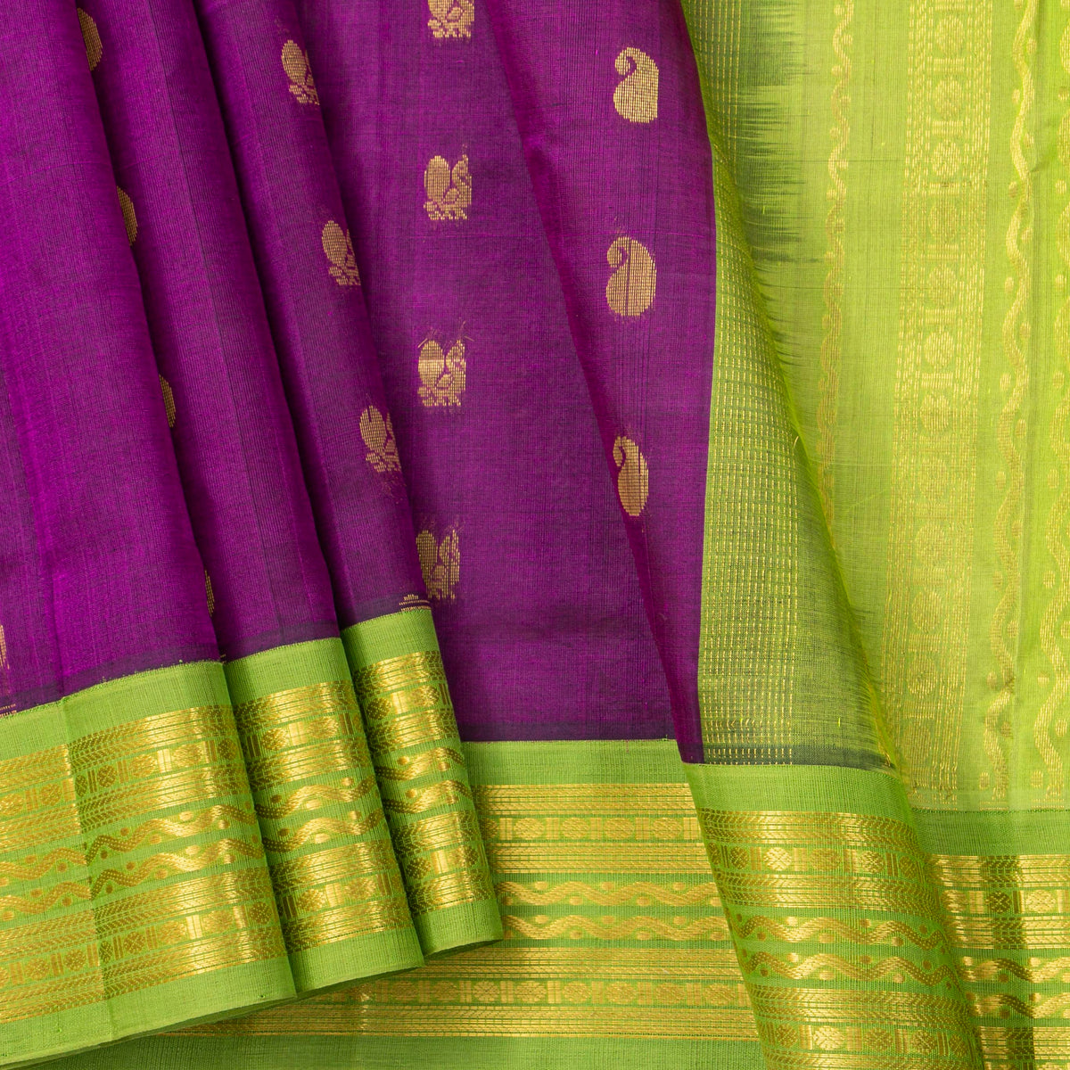 Magenta And Green Kanchi Silk Cotton Saree For Festive Wear VP SC 196
