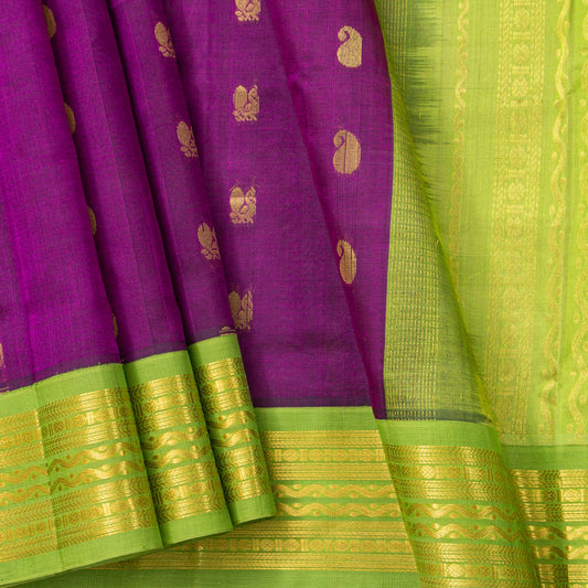Magenta And Green Kanchi Silk Cotton Saree For Festive Wear VP SC 196