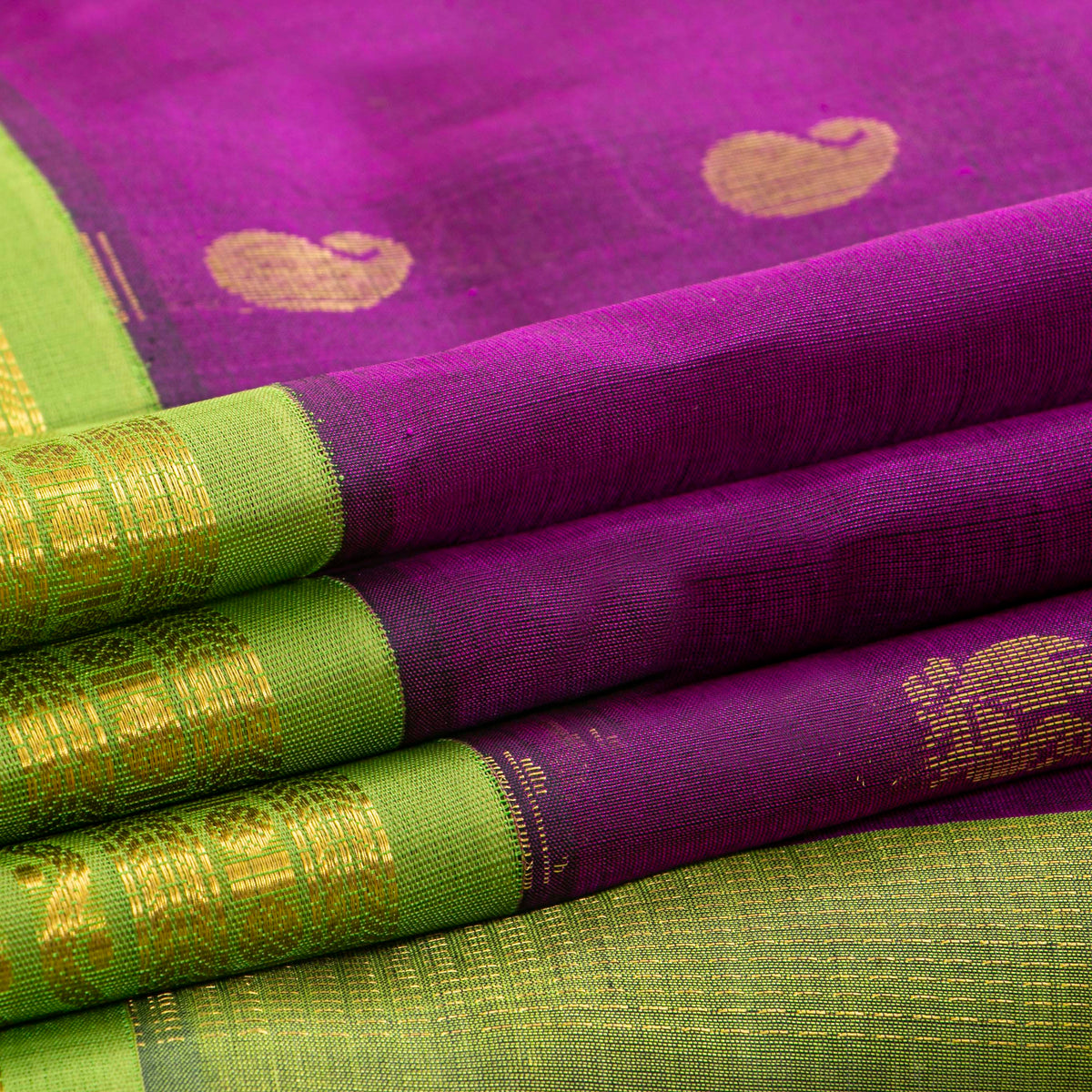 Magenta And Green Kanchi Silk Cotton Saree For Festive Wear VP SC 196