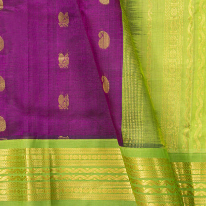 Magenta And Green Kanchi Silk Cotton Saree For Festive Wear VP SC 196