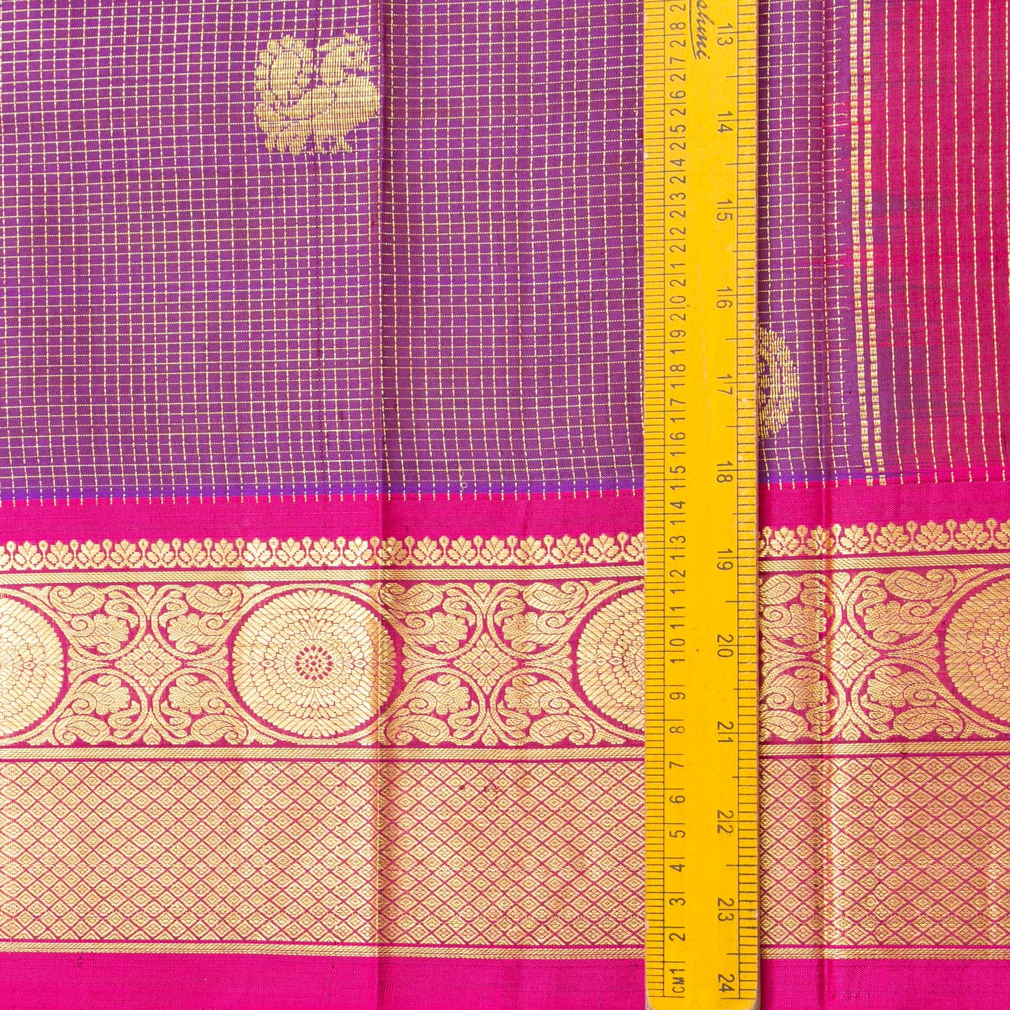 Purple And Pink Kanchipuram Silk Saree With Vaira Oosi Checks For Wedding Wear PV 2059
