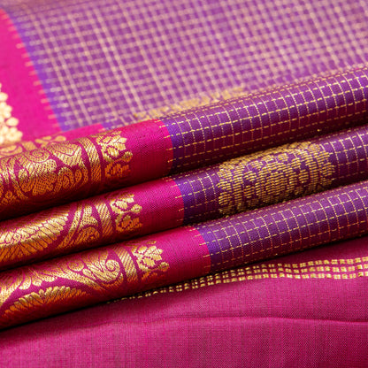 Purple And Pink Kanchipuram Silk Saree With Vaira Oosi Checks For Wedding Wear PV 2059