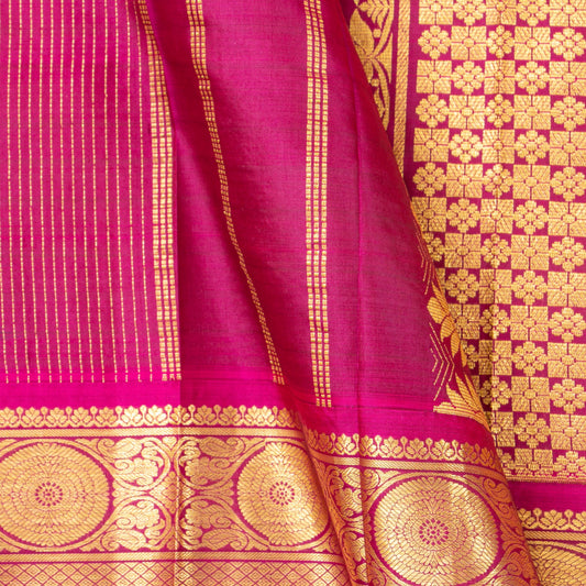 Purple And Pink Kanchipuram Silk Saree With Vaira Oosi Checks For Wedding Wear PV 2059