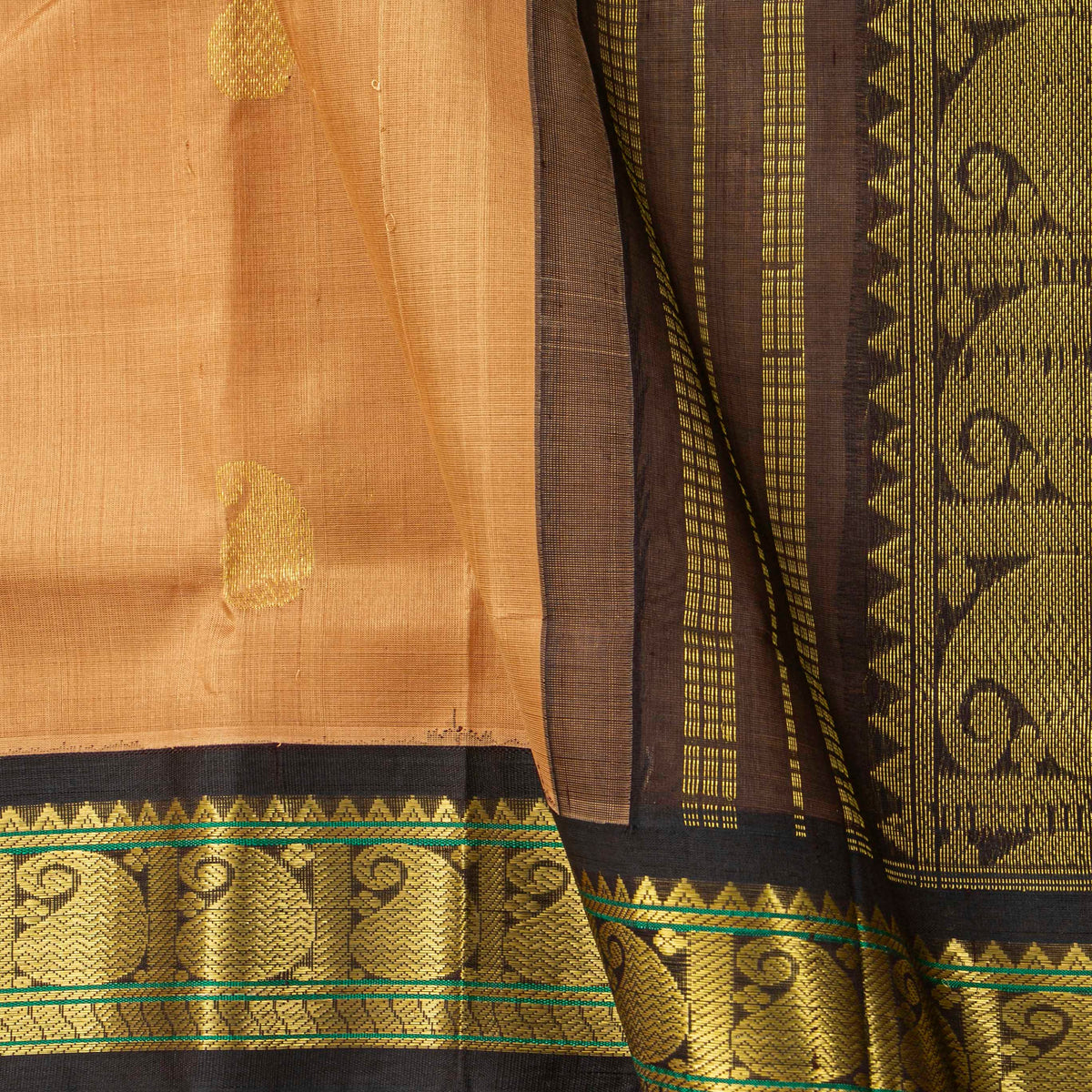Beige And Brown Kanchi Silk Cotton Saree For Festive Wear VP SC 194
