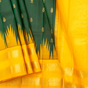 Green And Yellow Thirubuvanam Silk Saree For Festive Wear PV 2058