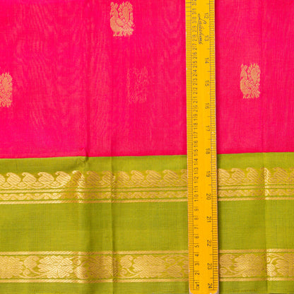 Pink And Green Kanchi Silk Cotton Saree For Festive Wear VP SC 195