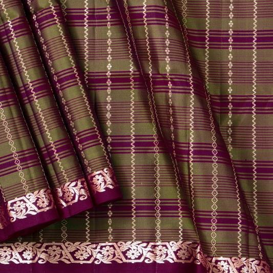 Magenta And Mehandi Green Handwoven Soft Silk Saree With Rose Gold Zari For Festive Wear PV RSP 206