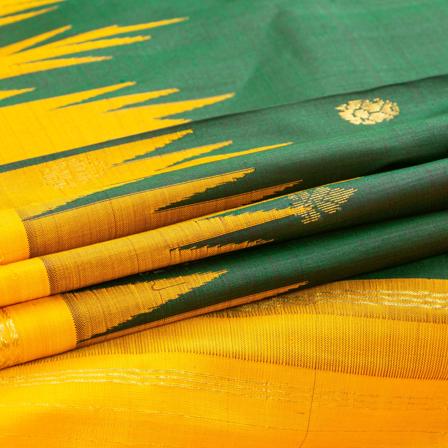 Green And Yellow Thirubuvanam Silk Saree For Festive Wear PV 2058