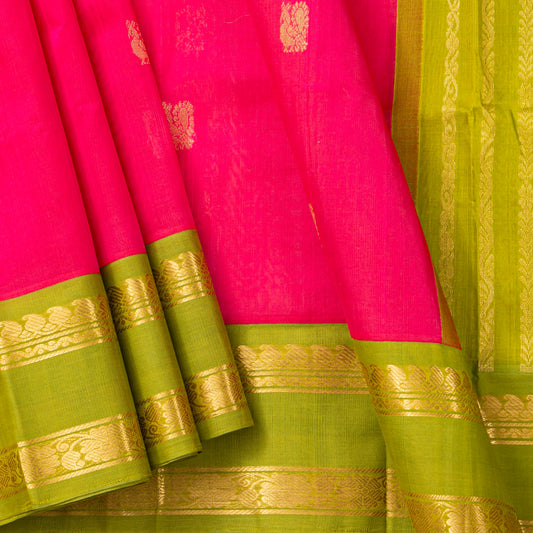 Pink And Green Kanchi Silk Cotton Saree For Festive Wear VP SC 195