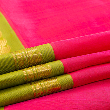 Pink And Green Kanchi Silk Cotton Saree For Festive Wear VP SC 195