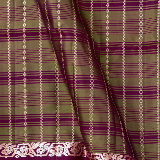 Magenta And Mehandi Green Handwoven Soft Silk Saree With Rose Gold Zari For Festive Wear PV RSP 206 - Silk Sari - Panjavarnam PV RSP 206