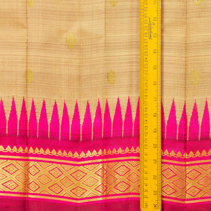 Beige And Pink Thirubuvanam Silk Saree With Thazhampoo Border For Festive Wear  PV 2057