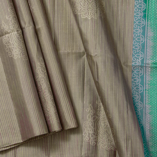 Fawn And Moss Green Handwoven Soft Silk Saree With Silver Zari For Festive Wear PV RSP 205