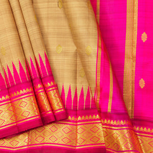 Beige And Pink Thirubuvanam Silk Saree With Thazhampoo Border For Festive Wear  PV 2057