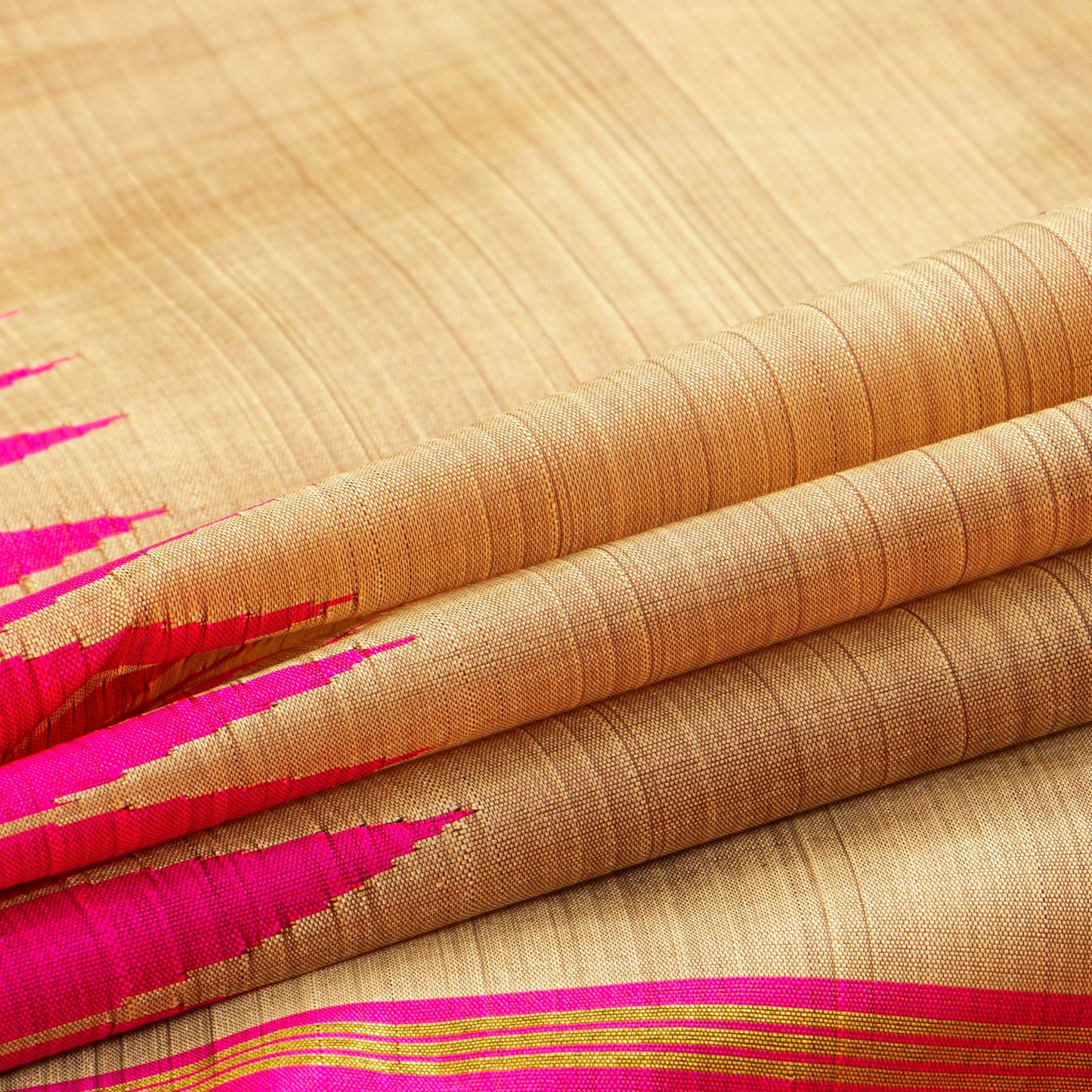 Beige And Pink Thirubuvanam Silk Saree With Thazhampoo Border For Festive Wear  PV 2057