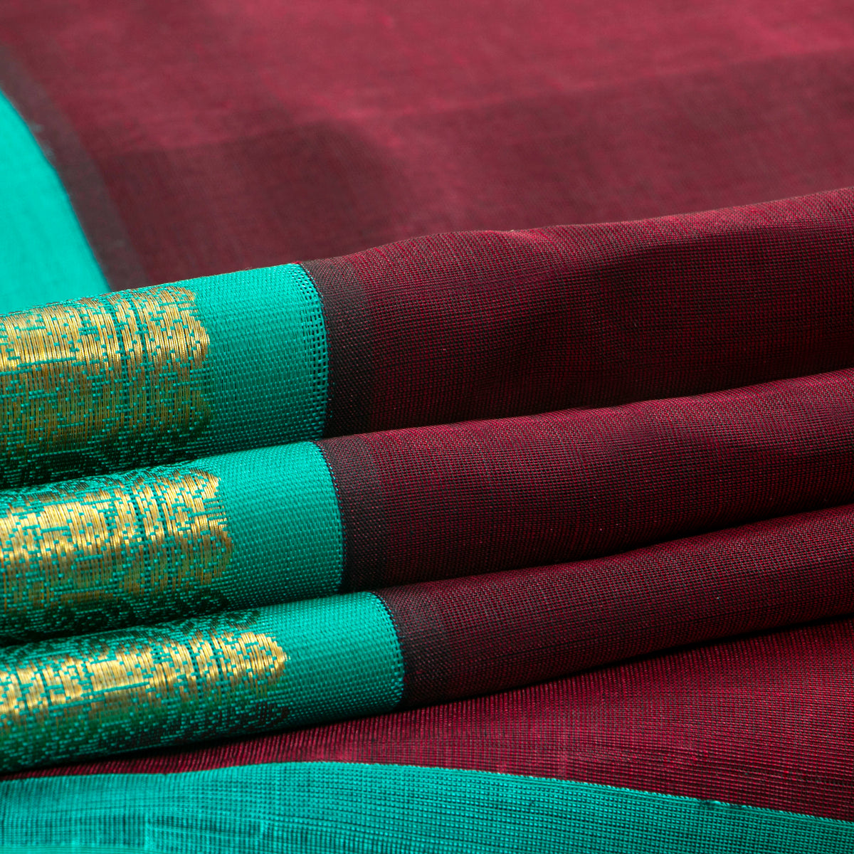 Maroon And Sea Green Kanchi Silk Cotton Saree For Festive Wear VP SC 209