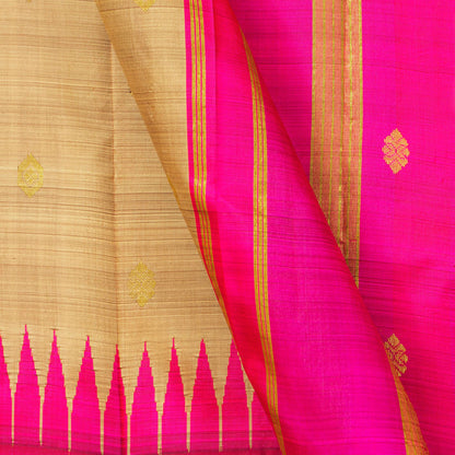 Beige And Pink Thirubuvanam Silk Saree With Thazhampoo Border For Festive Wear  PV 2057