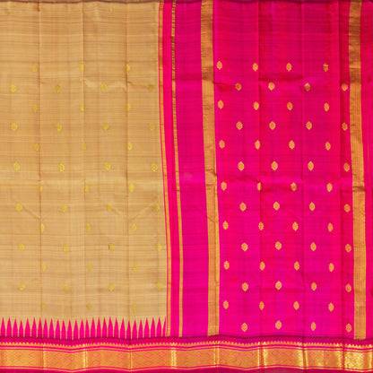 Beige And Pink Thirubuvanam Silk Saree With Thazhampoo Border For Festive Wear  PV 2057