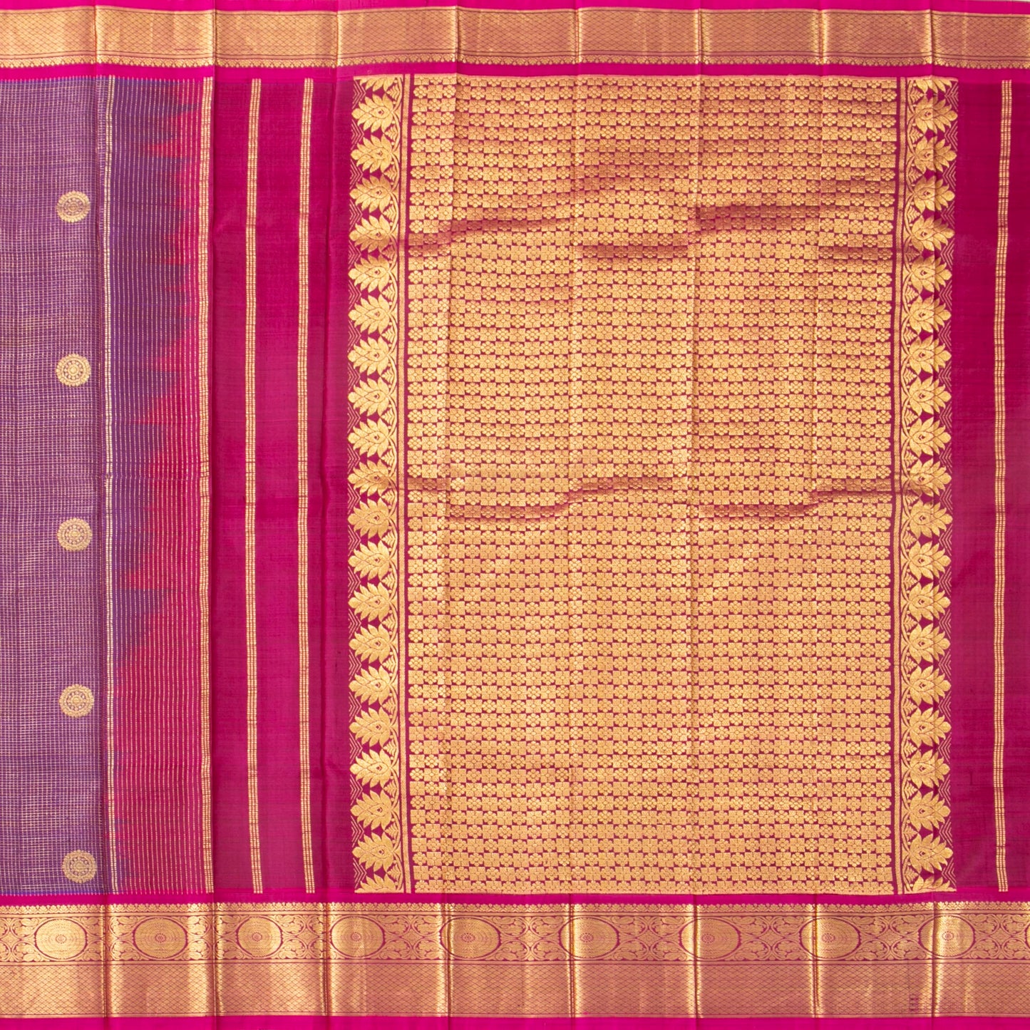 Purple And Pink Kanchipuram Silk Saree With Vaira Oosi Checks For Wedding Wear PV 2059