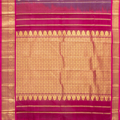 Purple And Pink Kanchipuram Silk Saree With Vaira Oosi Checks For Wedding Wear PV 2059