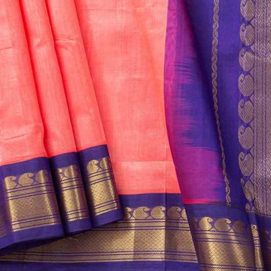 Pink And Violet Kanchi Silk Cotton Saree For Festive Wear VP SC 211