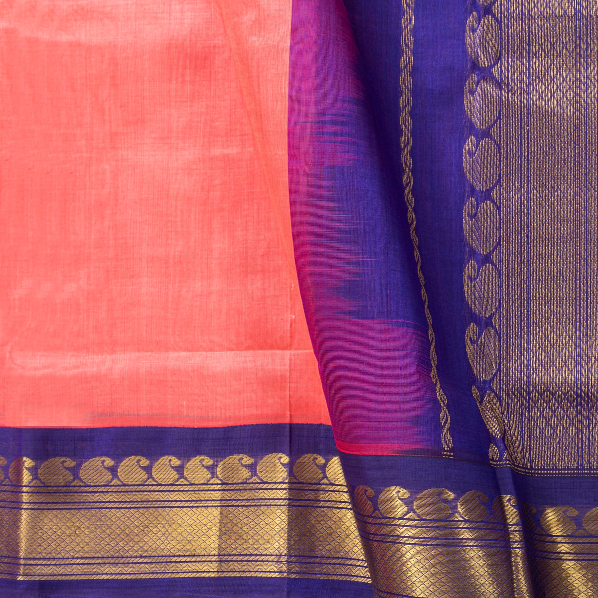 Pink And Violet Kanchi Silk Cotton Saree For Festive Wear VP SC 211