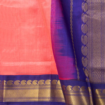 Pink And Violet Kanchi Silk Cotton Saree For Festive Wear VP SC 211