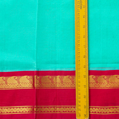 Turquoise Blue And Red Kanchi Silk Cotton Saree For Festive Wear VP SC 210