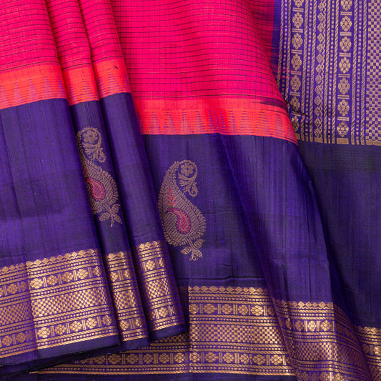 Pink And Blue Kanchi Silk Cotton Saree For Festive Wear VP SC 251