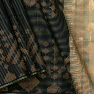 Black And Cardamom Green Handwoven Soft Silk Saree With Antique Zari For Wedding Wear PV RSP 185