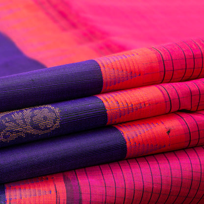 Pink And Blue Kanchi Silk Cotton Saree For Festive Wear VP SC 251