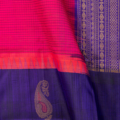Pink And Blue Kanchi Silk Cotton Saree For Festive Wear VP SC 251