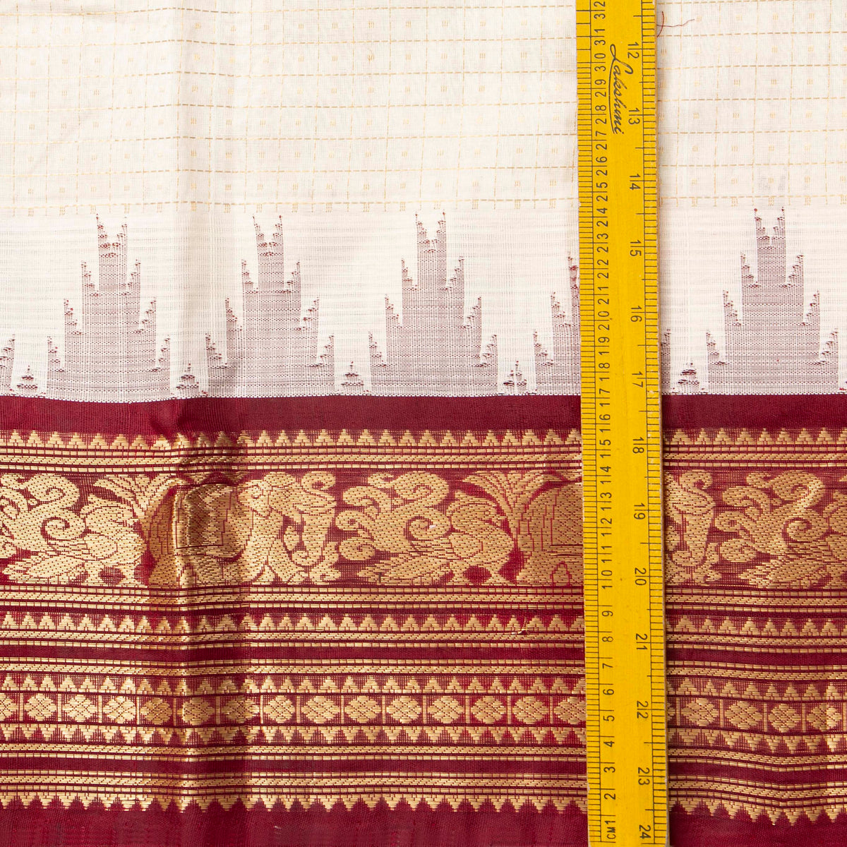 Off White And Maroon Kanchi Silk Cotton Saree For Festive Wear VP SC 204