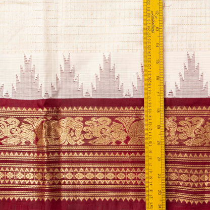Off White And Maroon Kanchi Silk Cotton Saree For Festive Wear VP SC 204