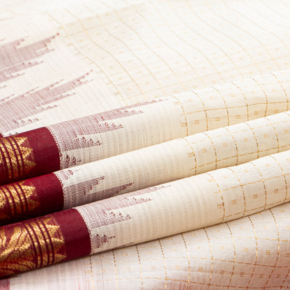Off White And Maroon Kanchi Silk Cotton Saree For Festive Wear VP SC 204