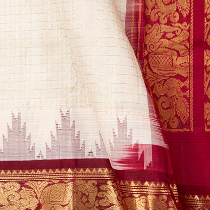 Off White And Maroon Kanchi Silk Cotton Saree For Festive Wear VP SC 204
