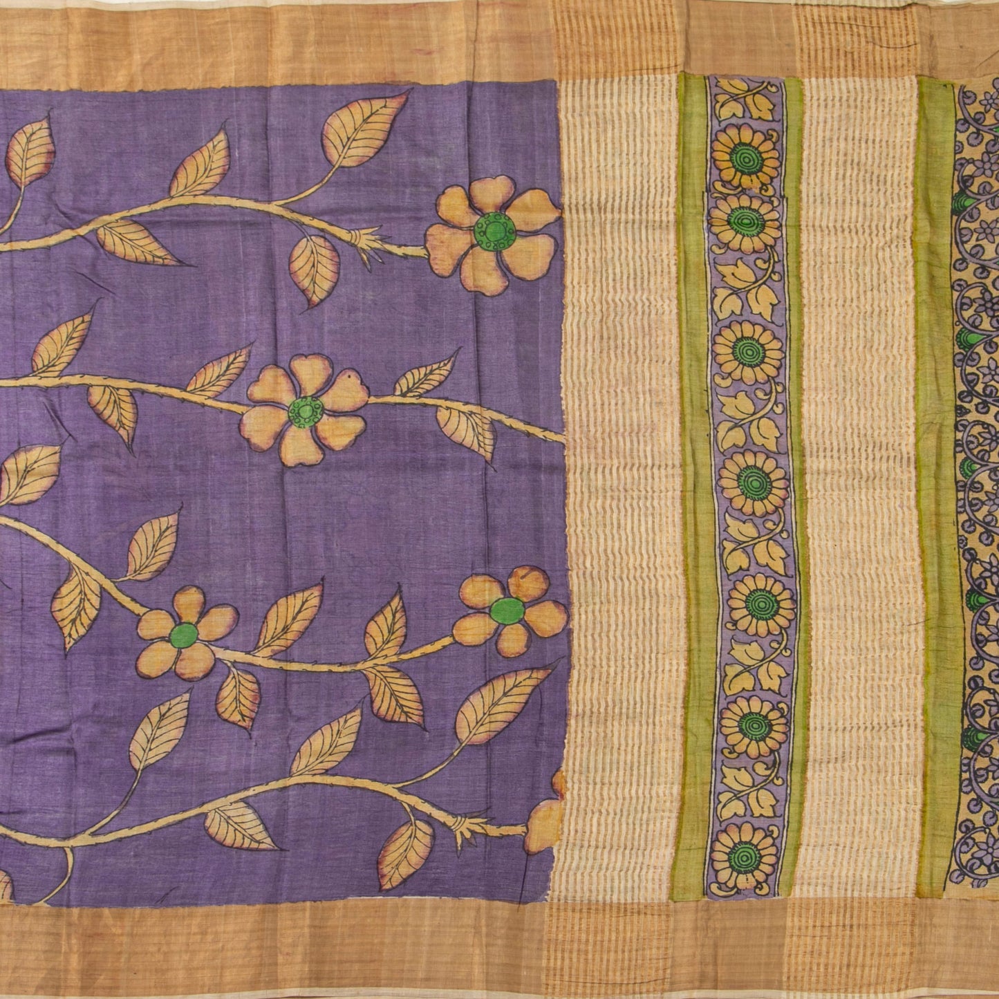 Mauve Handpainted Kalamkari Tussar Silk Saree With Zari Border PTK VSR 128