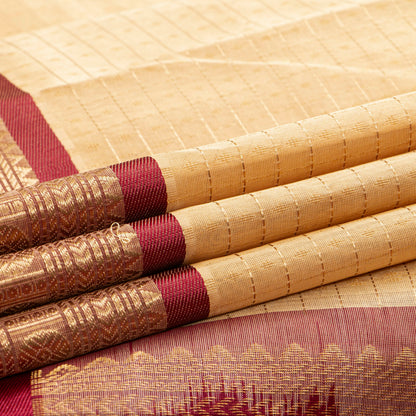 Beige And Maroon Kanchi Silk Cotton Saree For Festive Wear VP SC 256