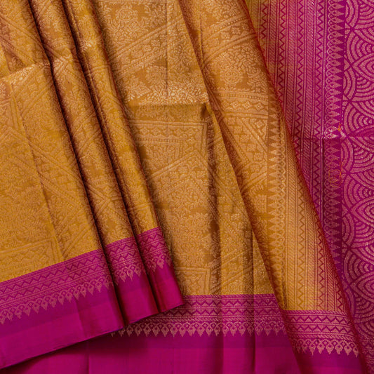 Mustard And Magenta Handwoven Soft Silk Saree For Wedding Wear PV RSP 166