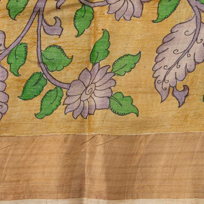 Mauve Handpainted Kalamkari Tussar Silk Saree With Zari Border PTK VSR 128