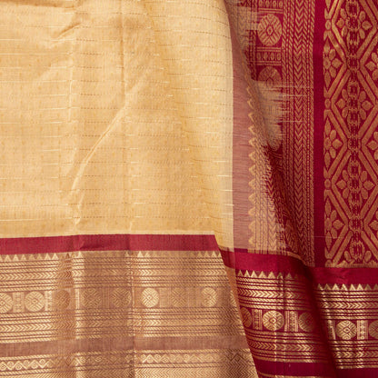 Beige And Maroon Kanchi Silk Cotton Saree For Festive Wear VP SC 256