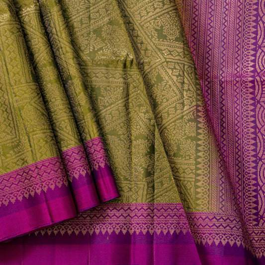 Mehandi Green And Magenta Handwoven Soft Silk Saree For Wedding Wear PV RSP 167