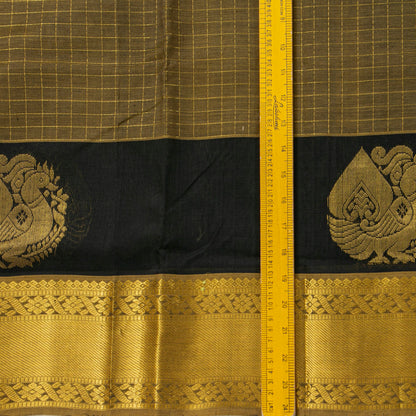 Mustard And Black Kanchi Silk Cotton Saree For Party Wear VP SC 221