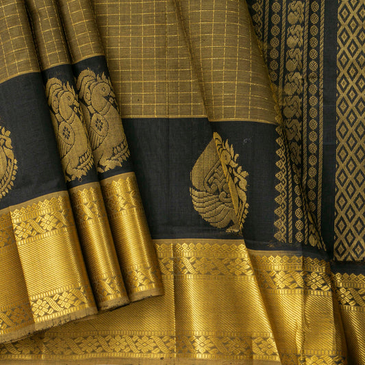 Mustard And Black Kanchi Silk Cotton Saree For Party Wear VP SC 221