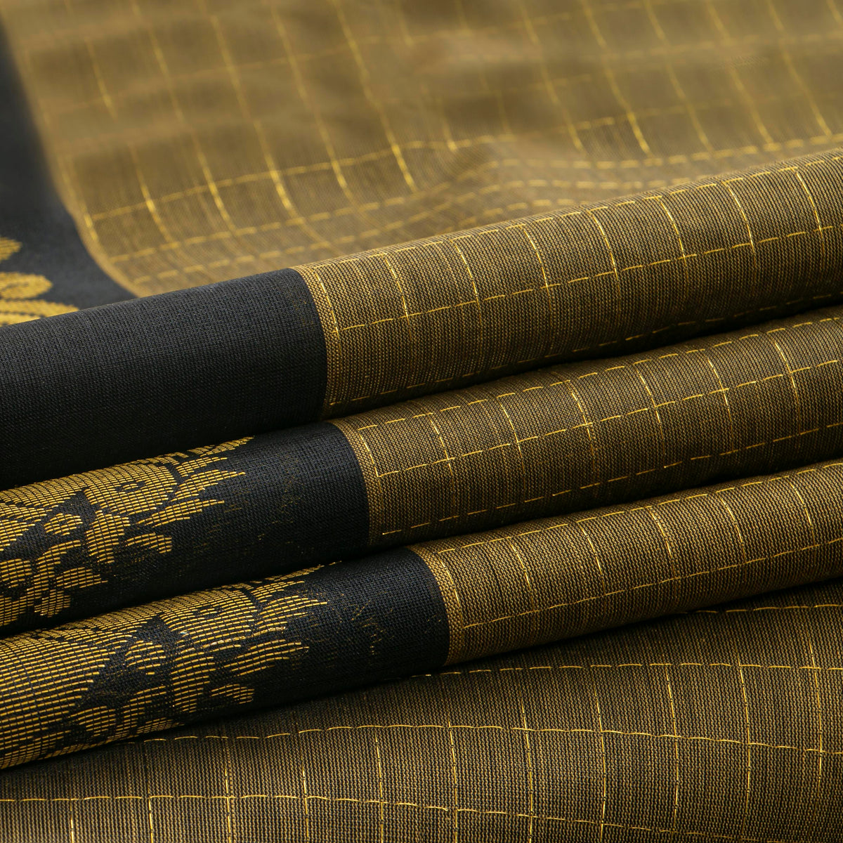 Mustard And Black Kanchi Silk Cotton Saree For Party Wear VP SC 221